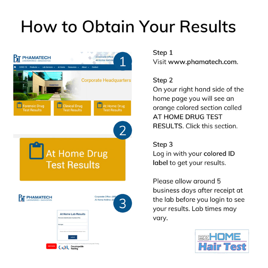 ezHOME 18 Panel Hair Follicle Test - 9950 (Lab Fees Included) Lab Tests,Hair Drug Test,Home Drug Test,EZ Home Drug Test Phamatech